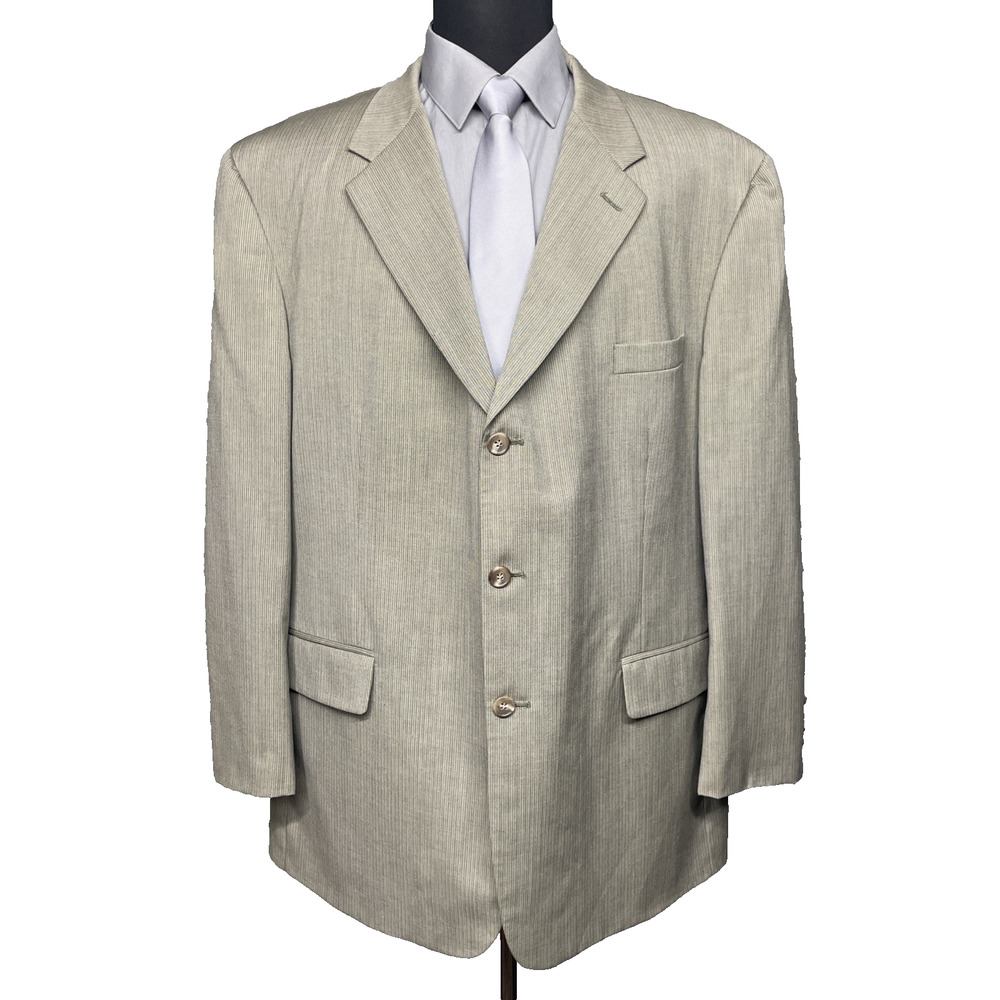 Vtg Bill Blass Black Label Mens 48R Lt Taupe Blazer Union Made Wool Suit Jacket